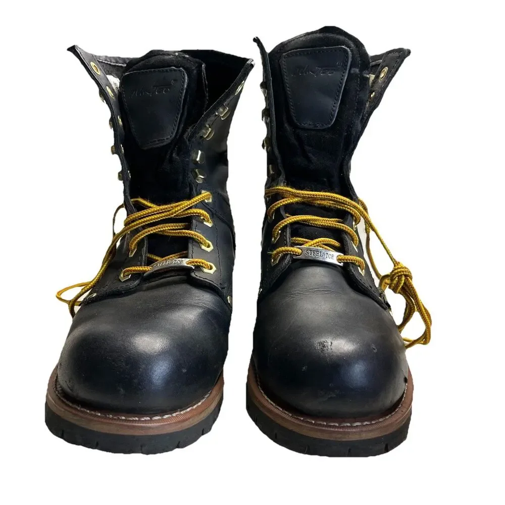 AdTech Men Black Leather Work Boots Stock No 1428 Steel Toe Size 13M Industrial
